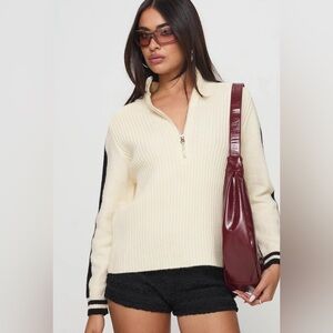 Princess Polly Mandee Quarter Zip Knit Sweater Cream
